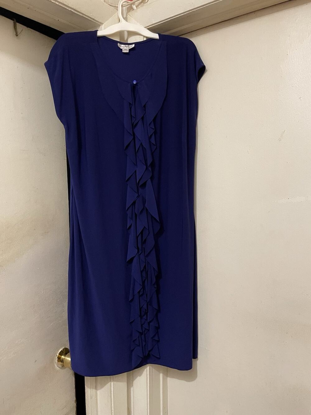 Royal Blue Ruffle Front Elegant Flowy Shift Dress for Work & Events Size 14W